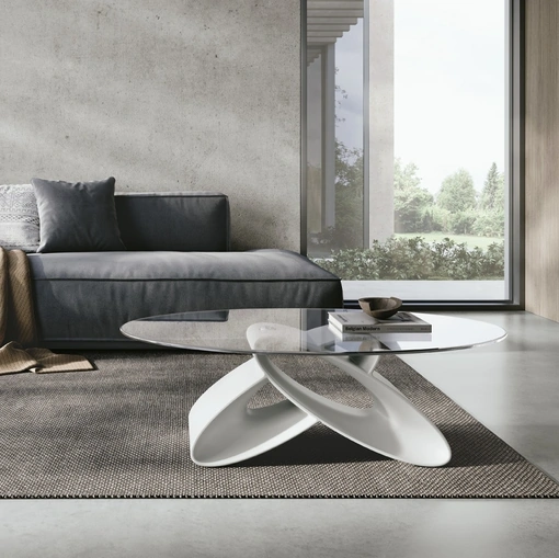 Tavolino ovale Eclipse con piano in vetro e base in poliuretano di Target Point