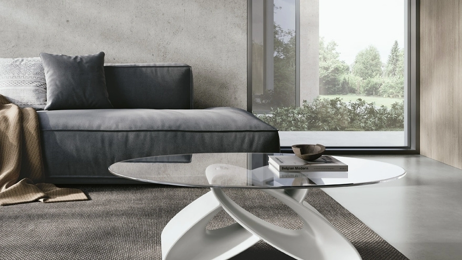 Tavolino ovale Eclipse con piano in vetro e base in poliuretano di Target Point