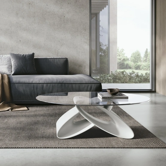 Tavolino ovale Eclipse con piano in vetro e base in poliuretano di Target Point