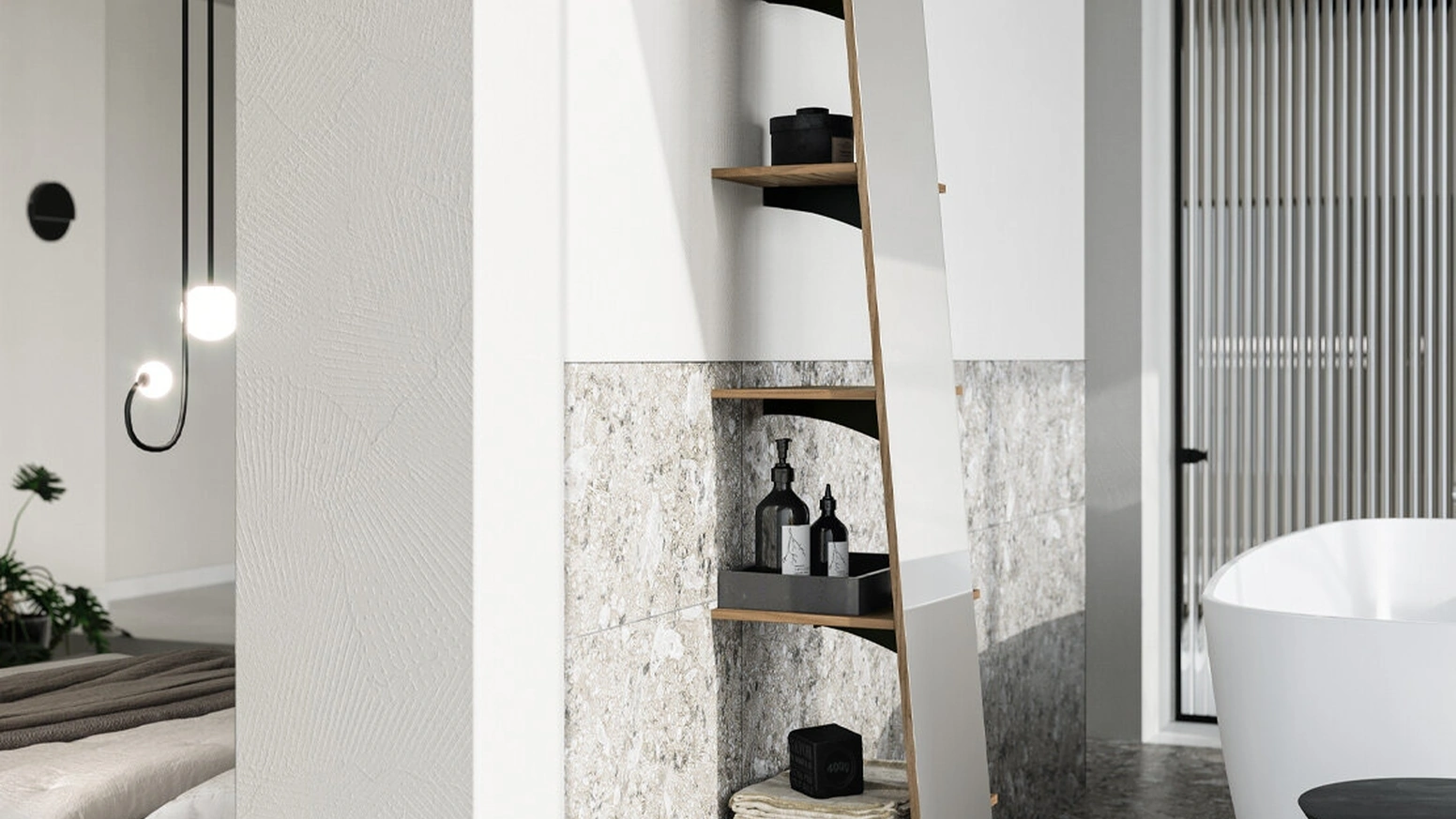 Specchiera funzionale Diana con mensole in melaminico di SantaLucia