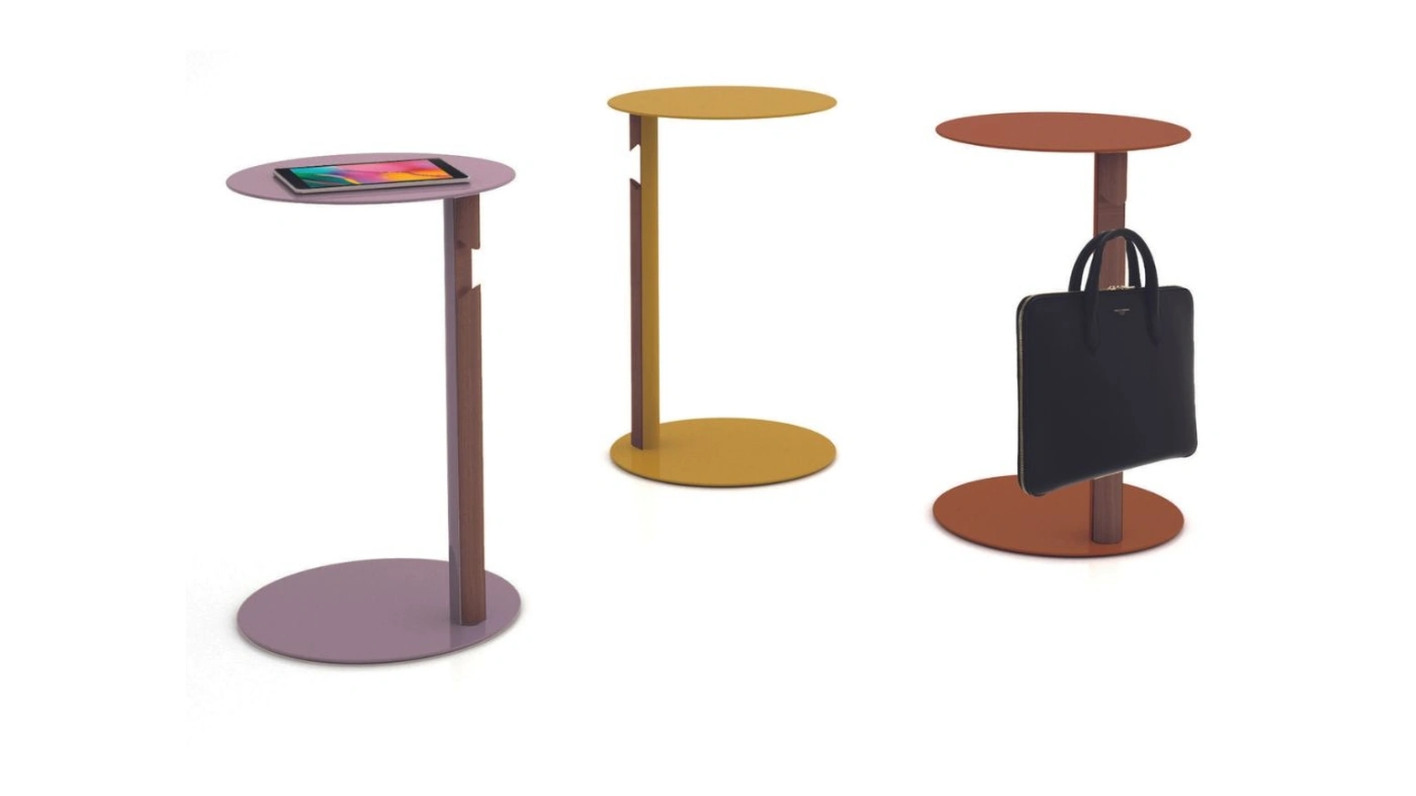 Tavolino da appoggio in metallo con inserto in Noce Canaletto Woody di Egoitaliano