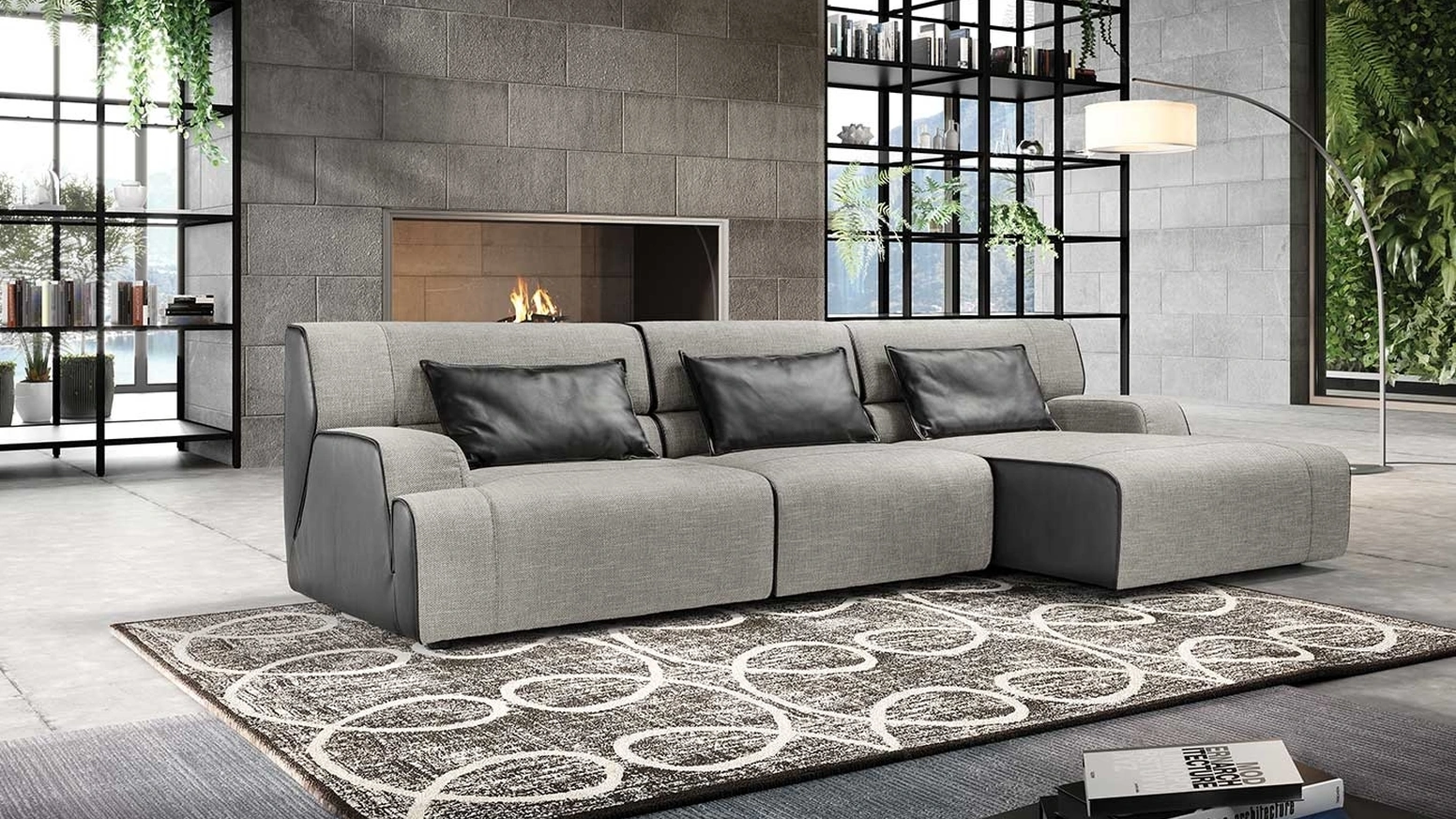 Lampada da terra Blackduck in ferro con paralume in tessuto di Egoitaliano