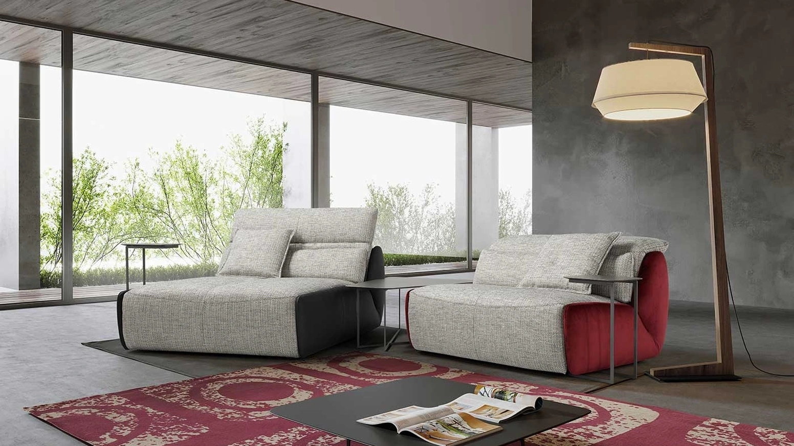 Lampada da terra Geppetto in legno con paralume in tessuto e struttura in legno di Egoitaliano