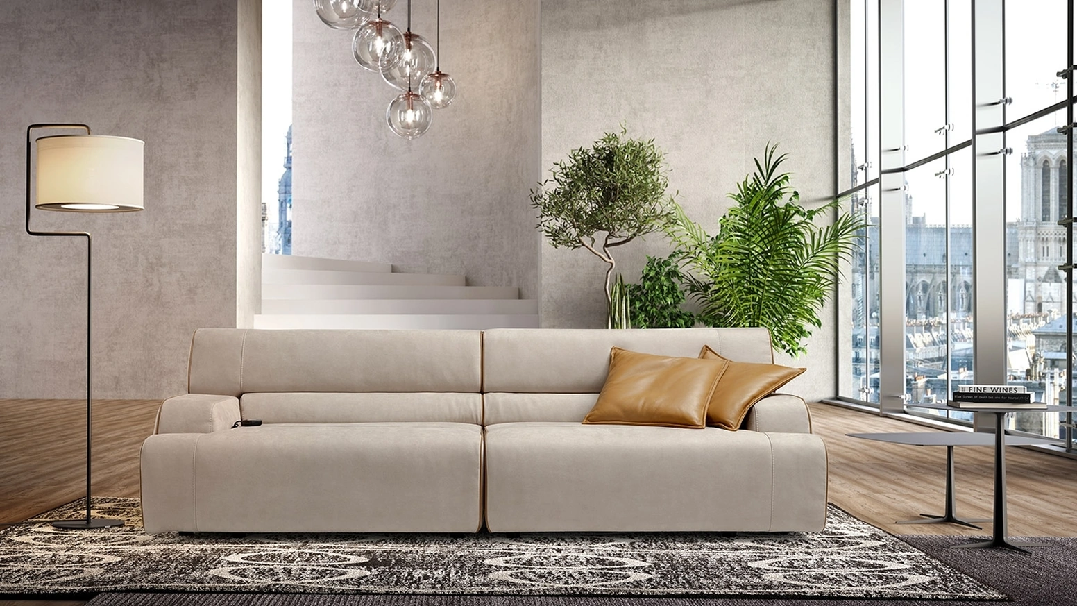 Lampada da terra Morfeo in metallo con paralume in tessuto di Egoitaliano