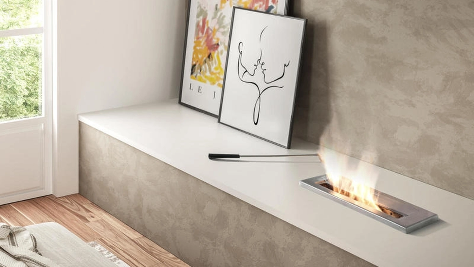 Biocamino elegante da incasso Basis in acciaio satinato di Stones