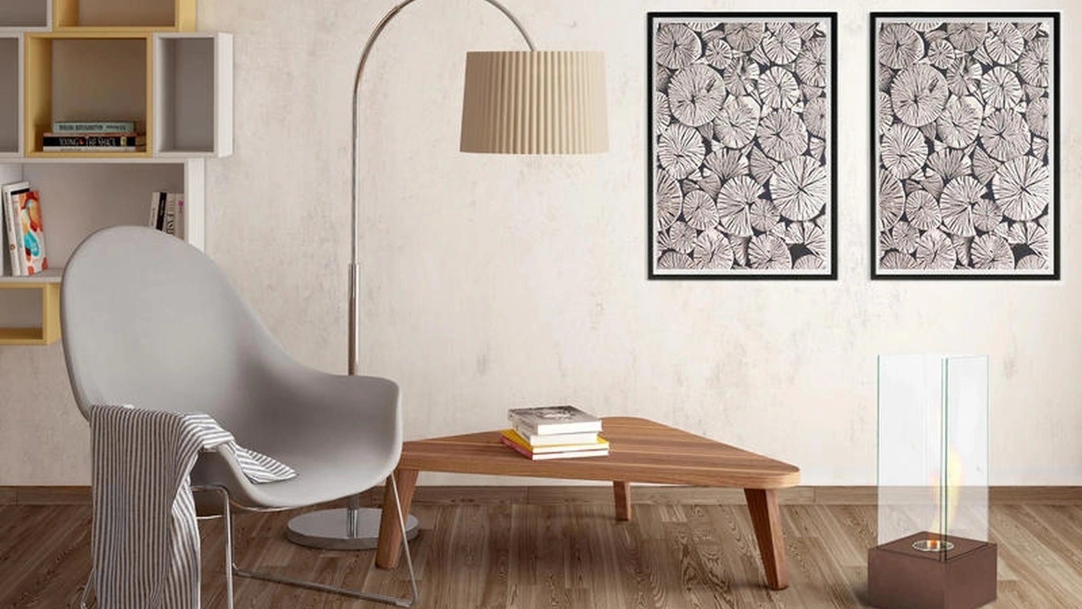 Biocamino da terra Levels in acciaio satinato e vetro temperato di Stones