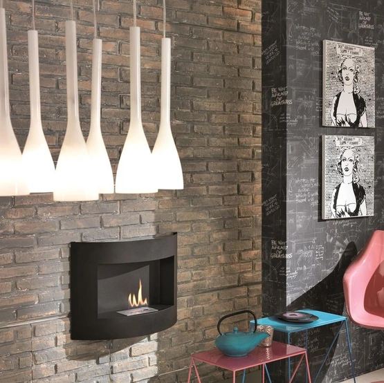 Biocamino da parete Redonda in metallo verniciato e vetro temperato di Stones