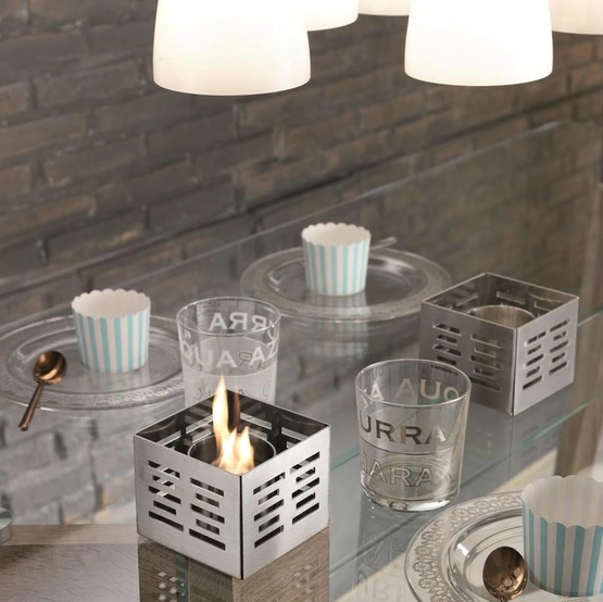 Biocamini da tavolo Set Skato in acciaio inossidabile con bruciatore estraibile di Stones