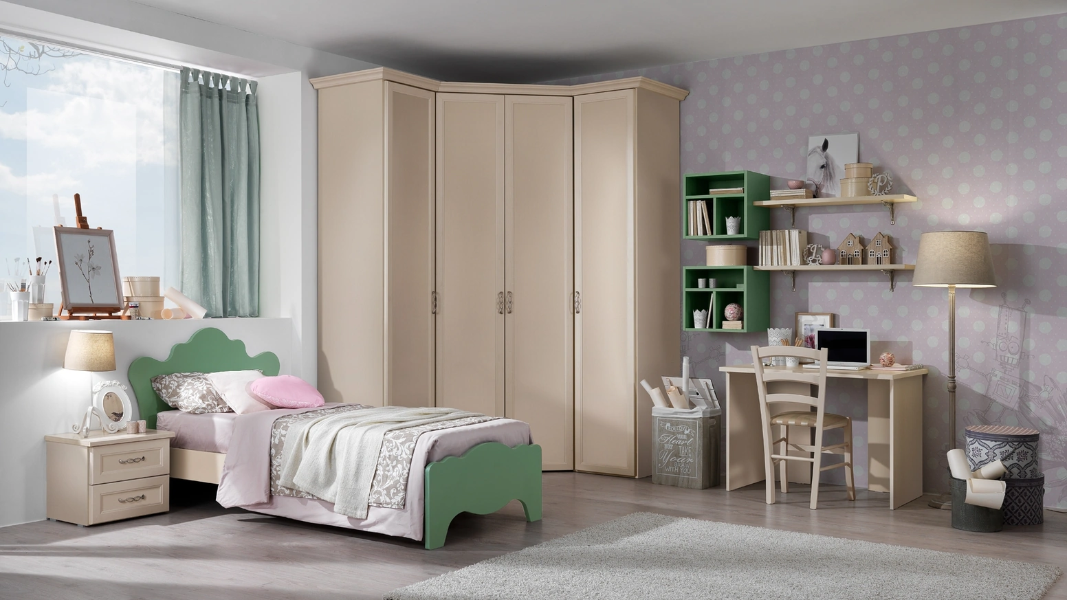 Cameretta con armadio angolare e zona studio Afrodite AF19 di MCSMobili