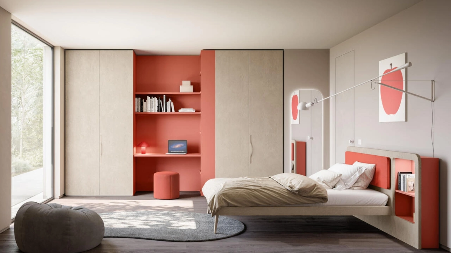 Cameretta Letto a Terra 02 in melaminico di Mistral
