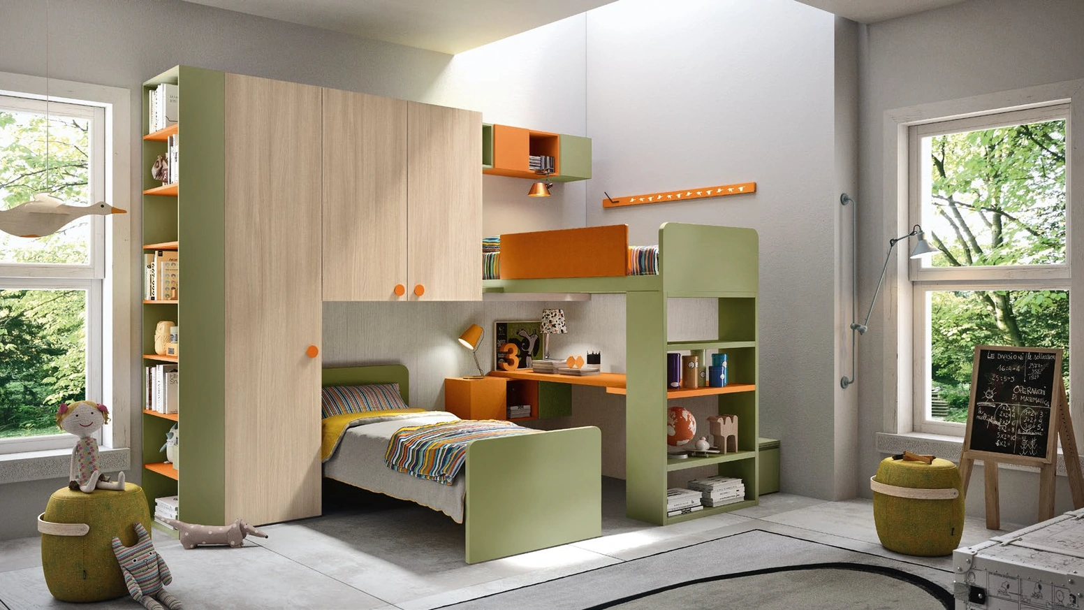 Cameretta a soppalco con scrivania SET K30 in melaminico di Siloma