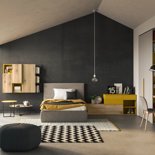 Cameretta componibile SET Y04 in melaminico, laccato e materico rovere nodato miele di Siloma