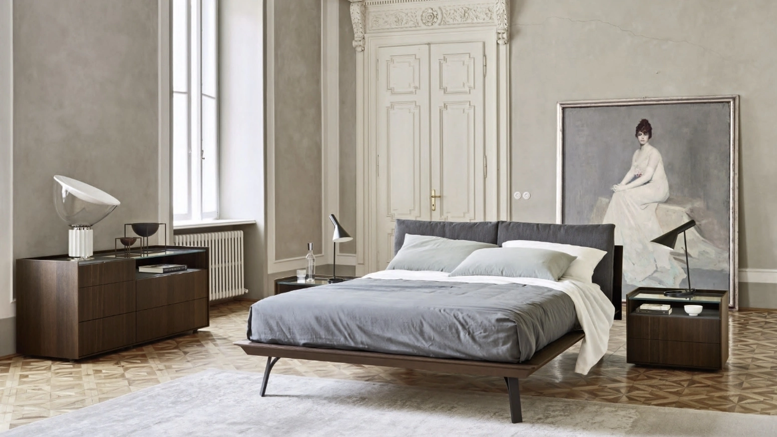 Letto matrimoniale Abbraccio in legno con cuscini imbottiti di Sangiacomo