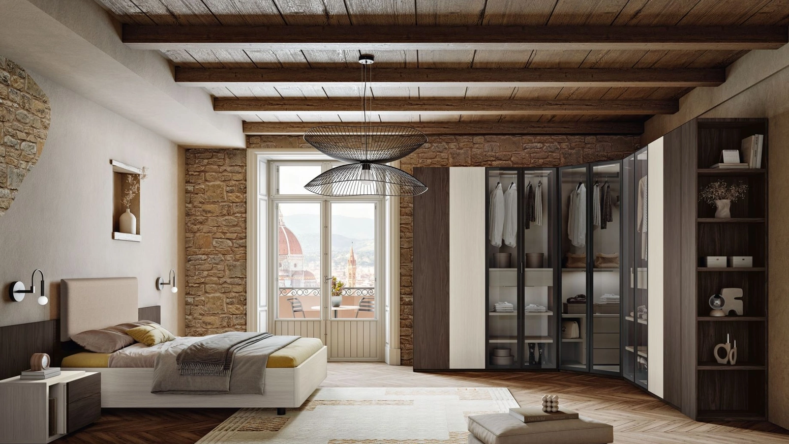 Letto Lyra LY12 con box contenitore e testiera imbottita di MCSMobili