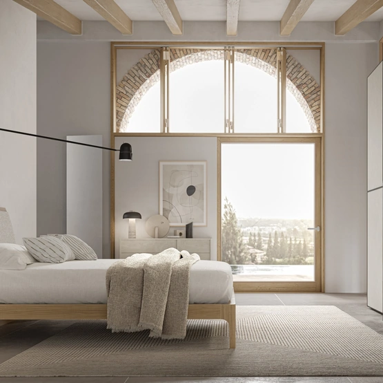 Letto finitura Matwood White con testiera imbottita Parentesi di SantaLucia