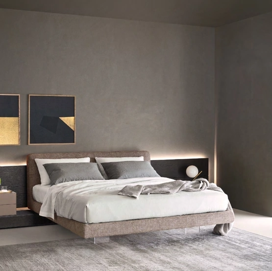 Letto con testiera in tessuto con piedi trasparenti Diletto di Sangiacomo