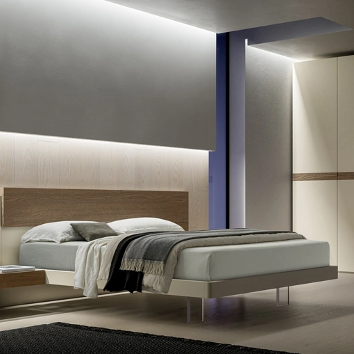 Letto con testiera Scacco in finitura Matwood Grey e laccato opaco di SantaLucia