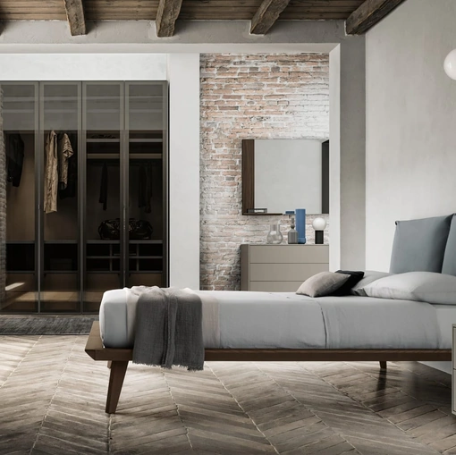 Letto impiallacciato con testiera Talak di SantaLucia