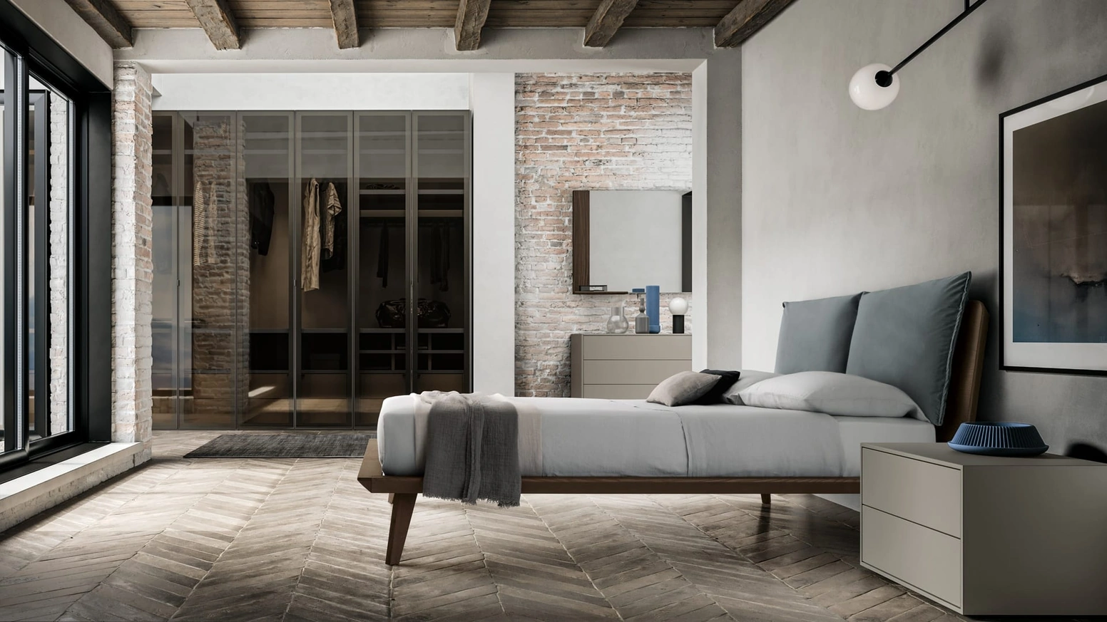 Letto impiallacciato con testiera Talak di SantaLucia