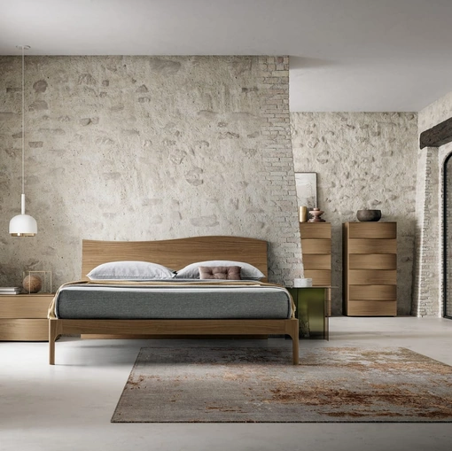 Letto moderno Wave finitura Matwood Coffee con testiera a onda di SantaLucia