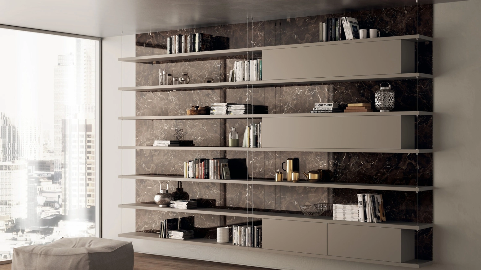 Libreria sospesa Living Exclusiva in laccato opaco Visone di Scavolini