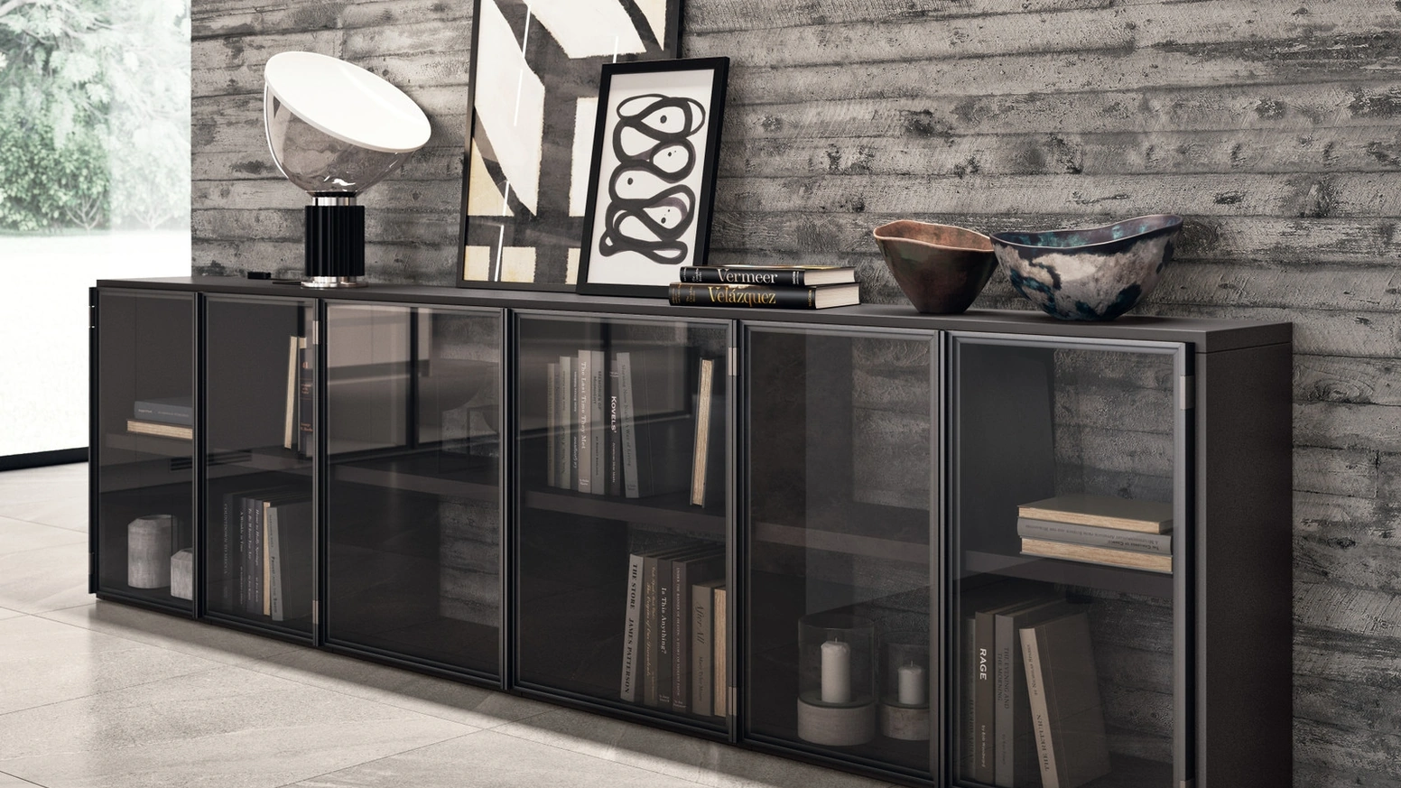Libreria Living Motus Grigio Antracite di Scavolini