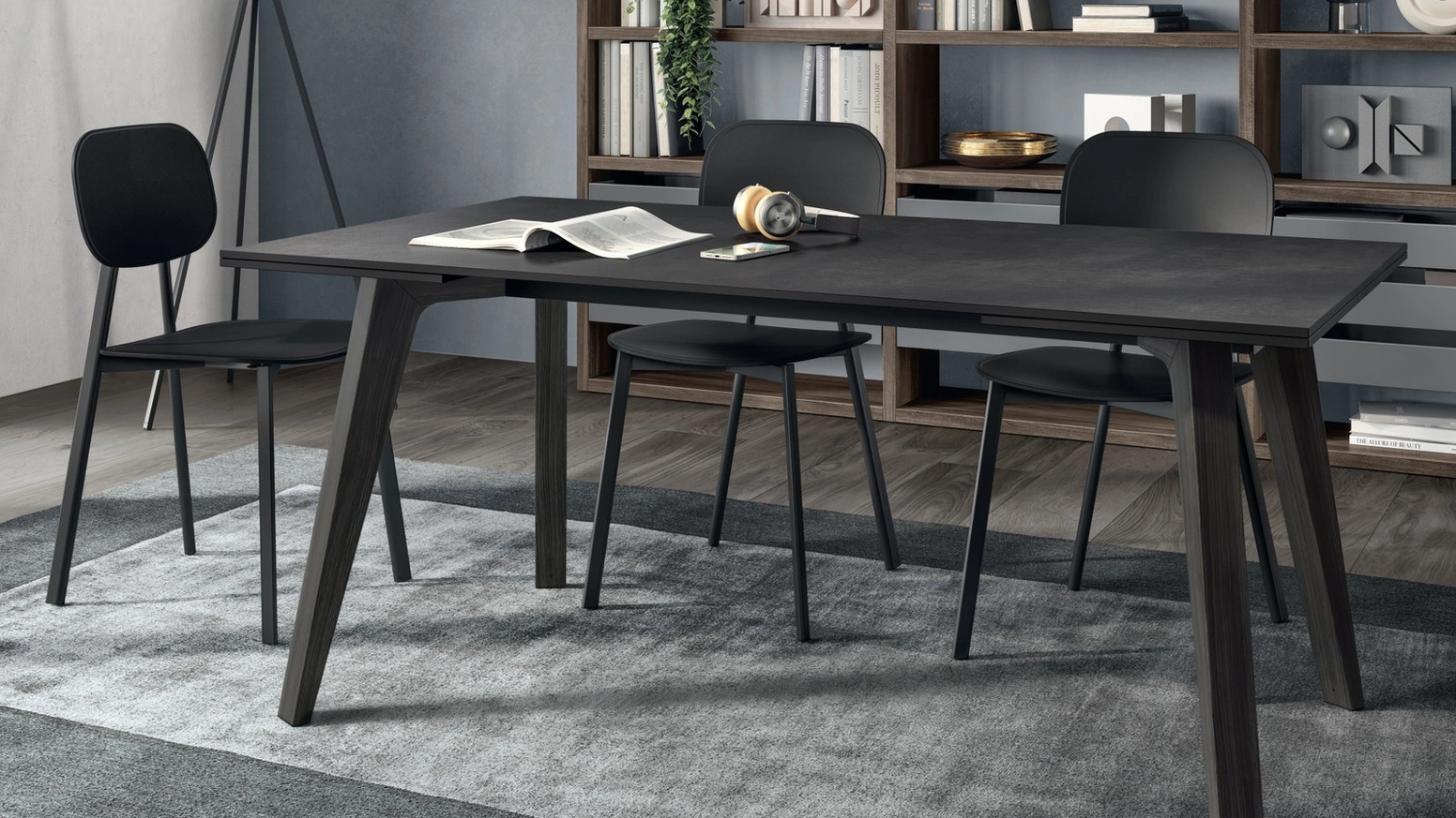 Libreria componibile Living Motus in laccato Grigio Vulcano di Scavolini