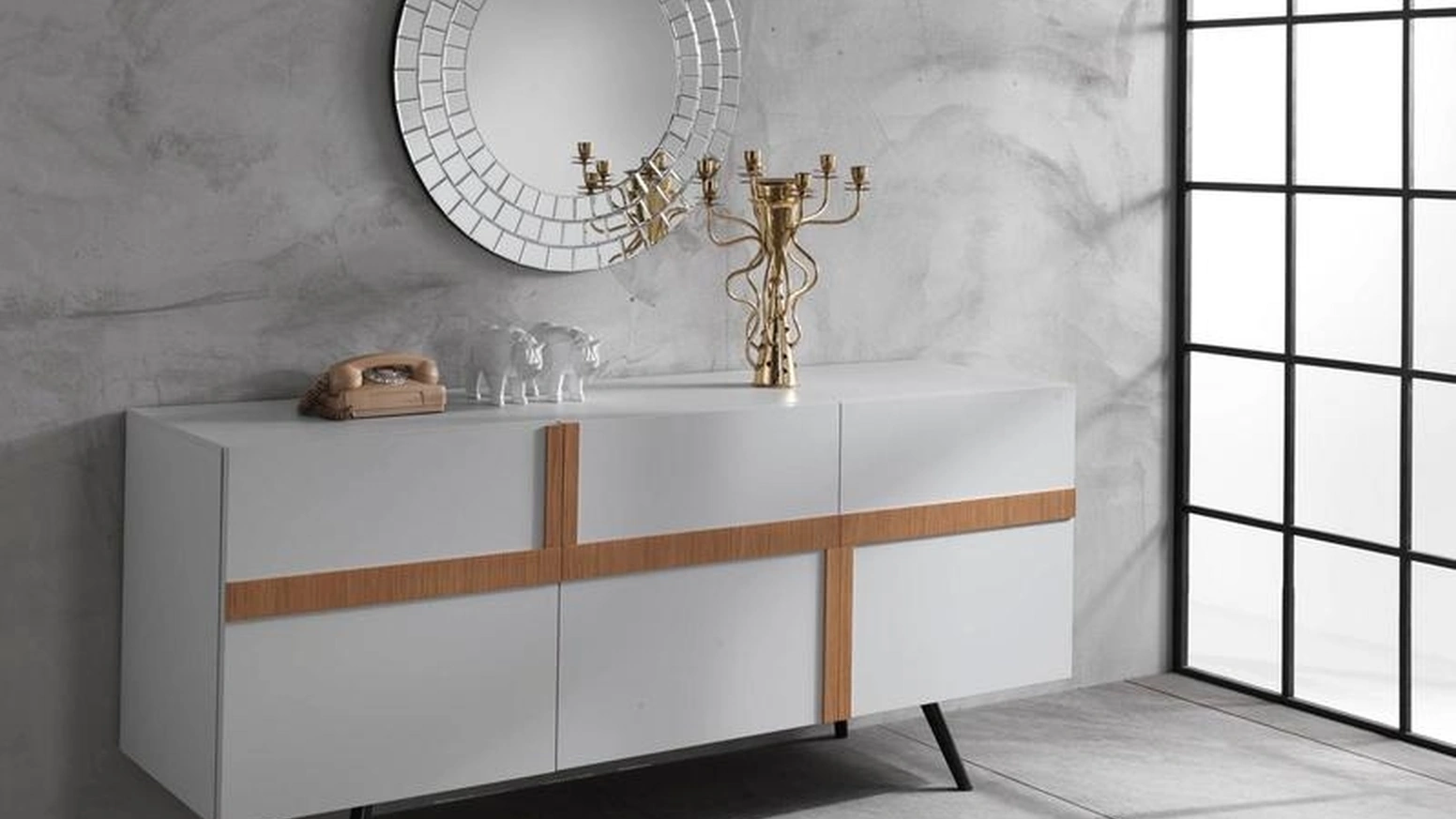 Madia Ginger in melaminico con inserti in rovere di Stones