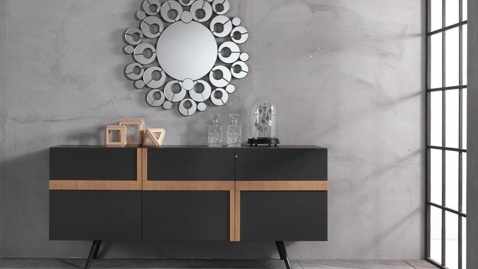 Madia Ginger in melaminico con inserti in rovere di Stones