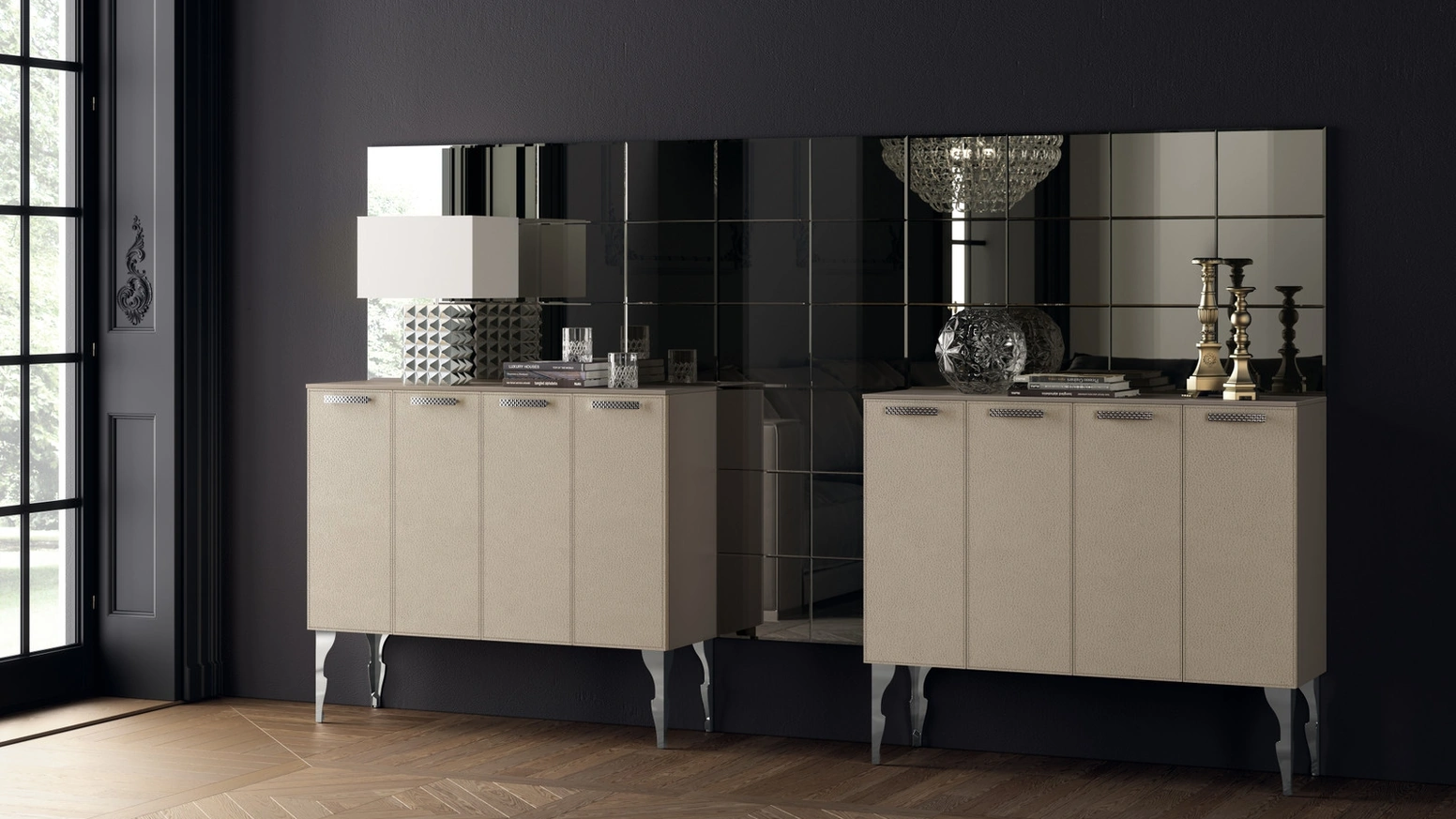 Madia alta Living Exclusiva 03 in Pelle Grigio Perla di Scavolini