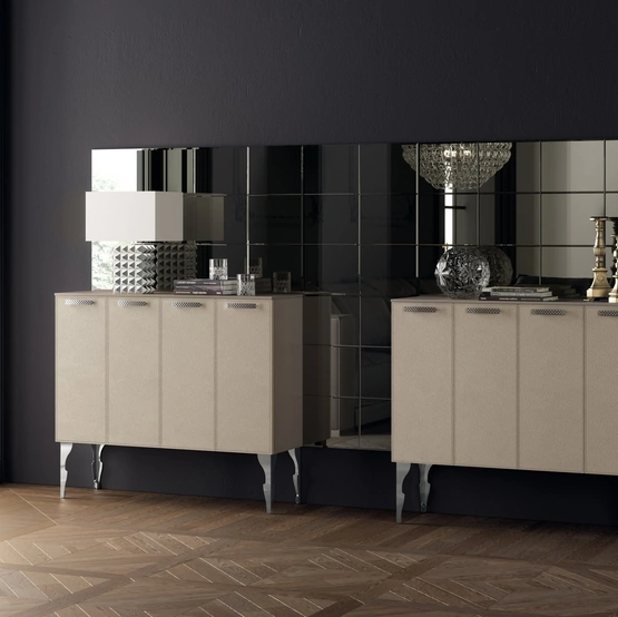 Madia alta Living Exclusiva 03 in Pelle Grigio Perla di Scavolini