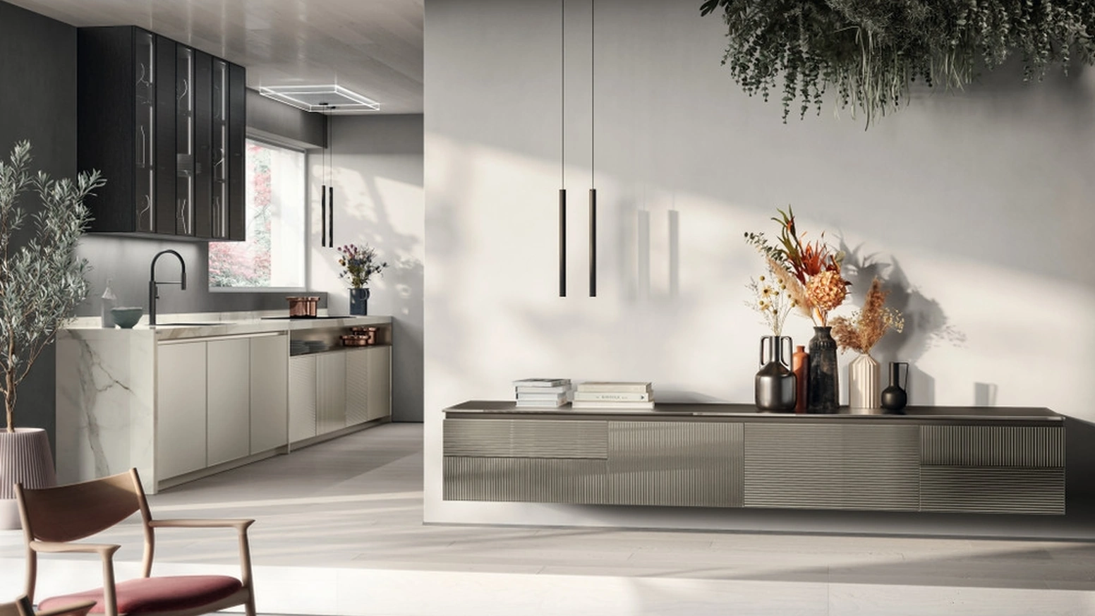 Madia sospesa Living Libra in Vetro dogato verticale e orizzontale di Scavolini