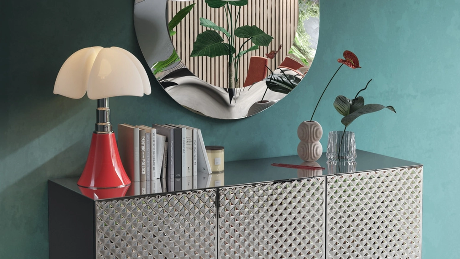 Madia Sideboard 03 in vetro specchiato a rombi di Scavolini