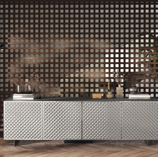 Madia Sideboard 03 in vetro specchiato a rombi di Scavolini