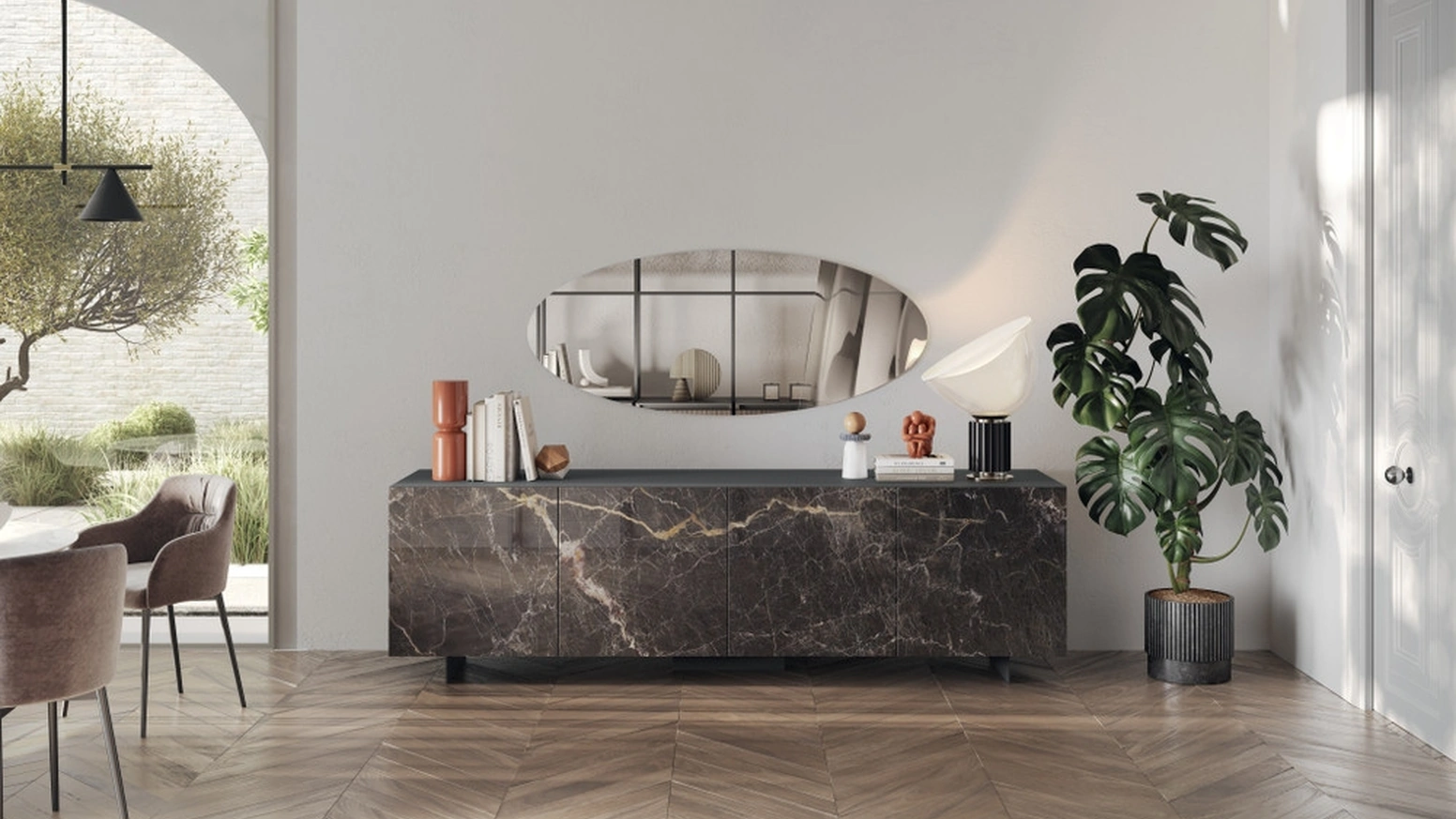 Madia Sideboard 04 in finitura marmo brown di Scavolini