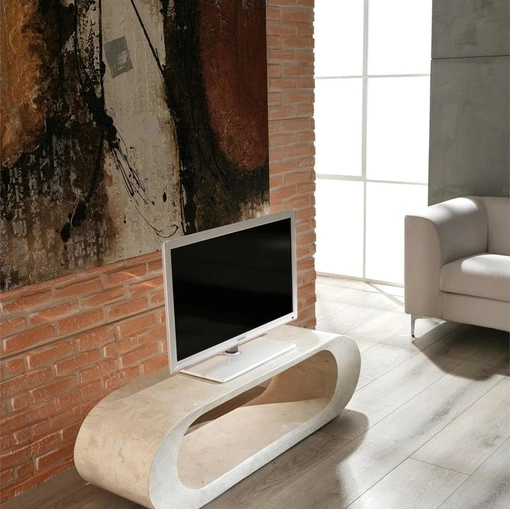 Mobile Porta Tv Tito in compensato marino rinforzato e resina  con rivestimento in tessere di pietra fossile di Stones