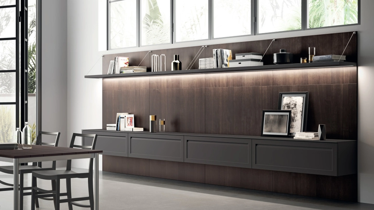 Parete Attrezzata Living Carattere 01 Grigio Ferro di Scavolini
