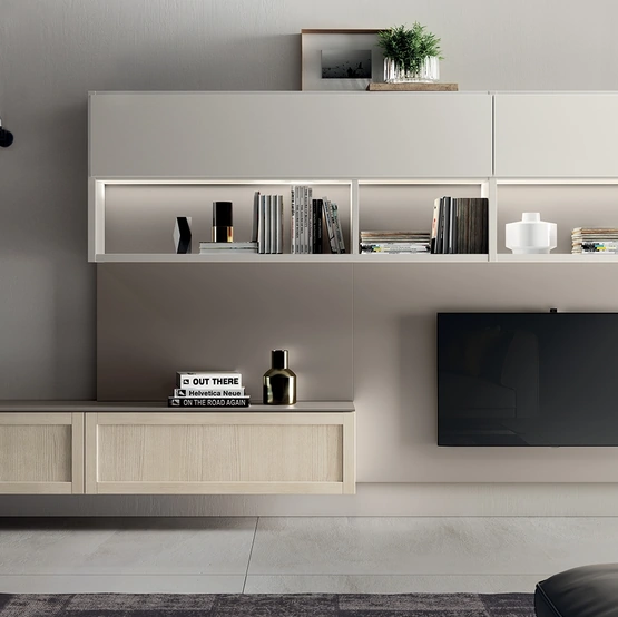 Parete Attrezzata Living Carattere 03 in Frassino Avorio di Scavolini