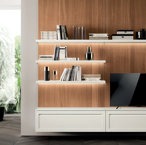 Parete Attrezzata Living Carattere 04 in laccato opaco Bianco Prestige di Scavolini