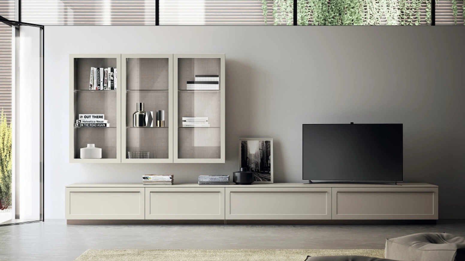 Parete Attrezzata Living Carattere 02 in laccato opaco Tortora di Scavolini