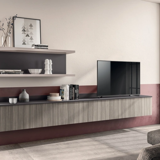 Parete Attrezzata sospesa Living Easy Urban 01 in decorativo Eucalipto Taj di Scavolini