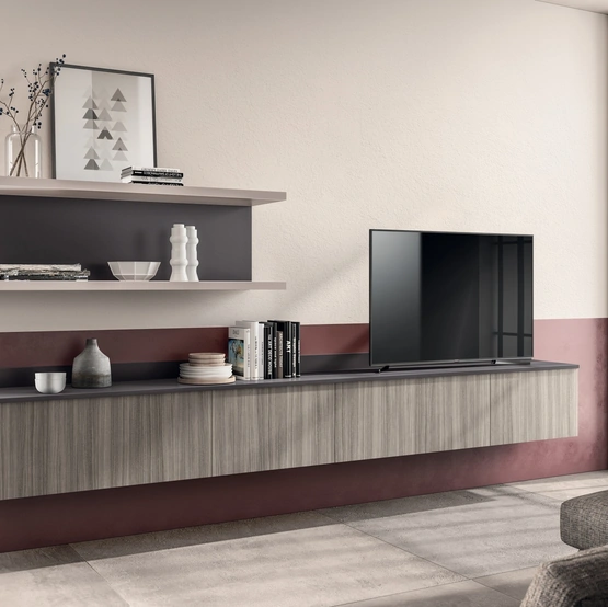 Parete Attrezzata sospesa Living Easy Urban 01 in decorativo Eucalipto Taj di Scavolini