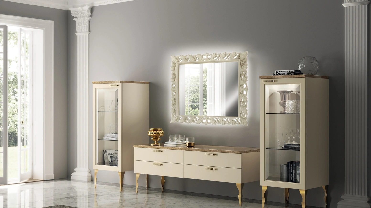 Parete Attrezzata Living Exclusiva 06 in laccato opaco Beige di Scavolini