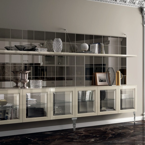 Parete Attrezzata Living Exclusiva 07 in laccato lucido Tortora con ante in vetro di Scavolini