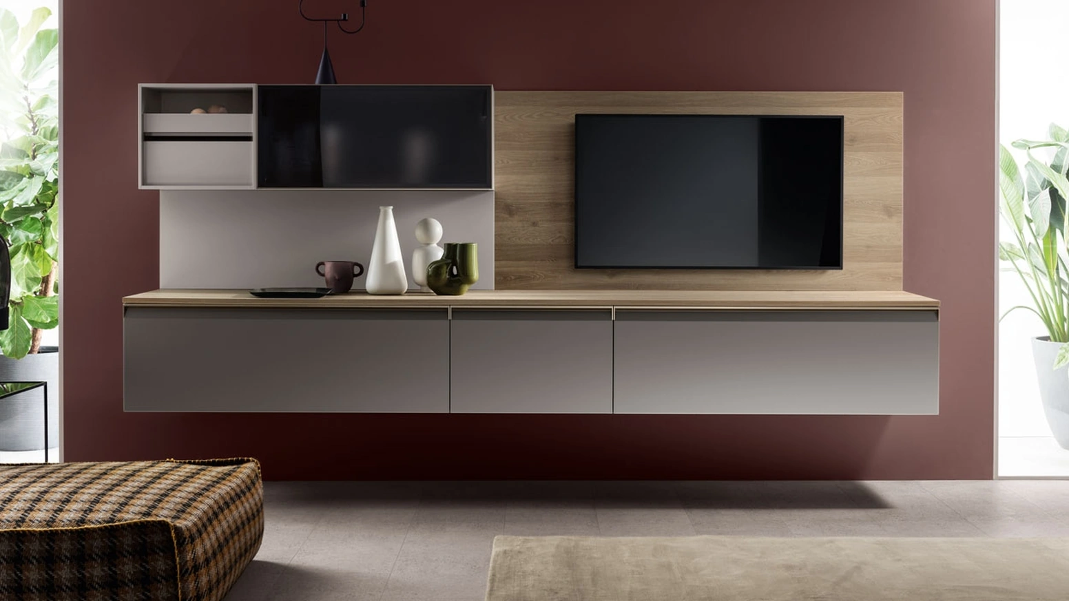 Parete Attrezzata sospesa Living Formalia 02 in Laccato opaco Grigio Airone di Scavolini