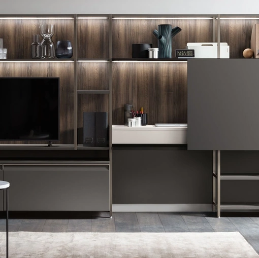 Parete Attrezzata Living Formalia 03 in Laccato opaco Grigio Ferro di Scavolini