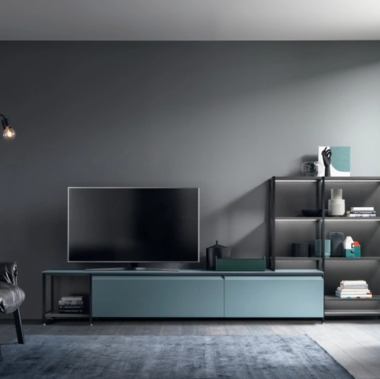 Parete Attrezzata Living Formalia 01 in laccato opaco Verde Ottanio di Scavolini