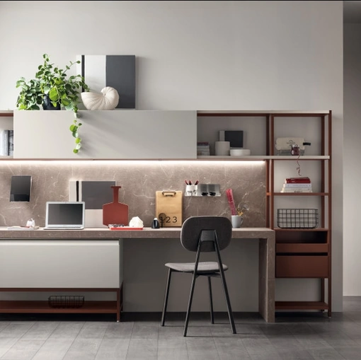 Parete Attrezzata Living Formalia 04 in laccato opaco Pet Pioggia e Ruggine di Scavolini