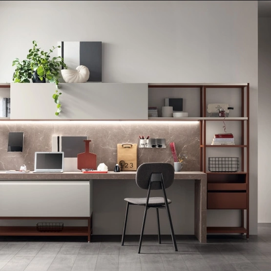 Parete Attrezzata Living Formalia 04 in laccato opaco Pet Pioggia e Ruggine di Scavolini