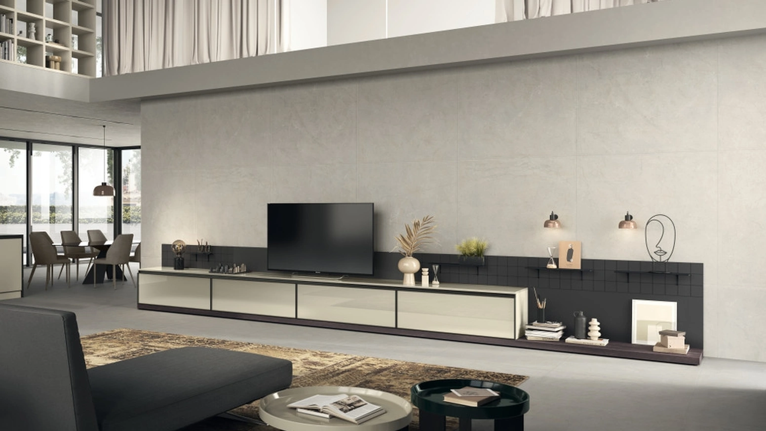 Parete Attrezzata Living Jeometrica 01 in vetro Tortora di Scavolini